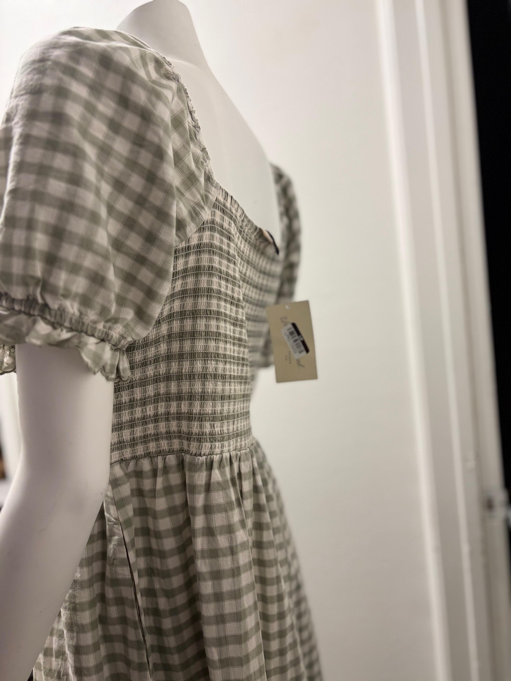 Universal Thread Sage Gingham Maxi Dress with Puff Sleeves - Picture 2 of 2
